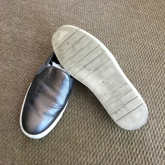 Vince Metallic Grey Leather Slip-Ons - Picture 3 of 3